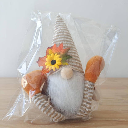 Striped Knit Floral Thanksgiving Harvest Gnome Ornaments