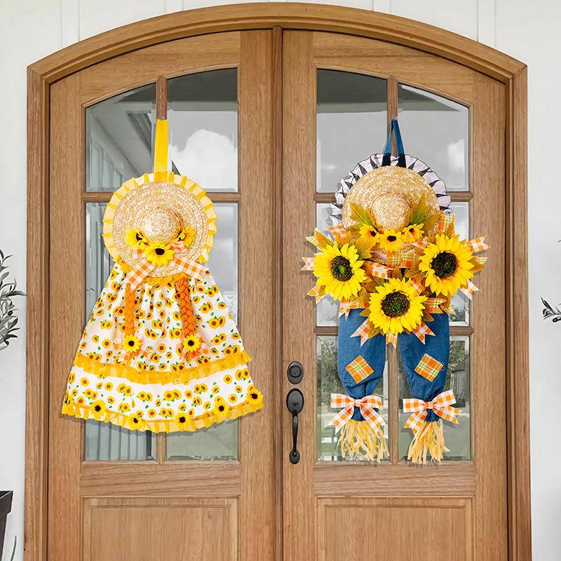 Thanksgiving Harvest Straw Hat Sunflowers Hanging Decoration