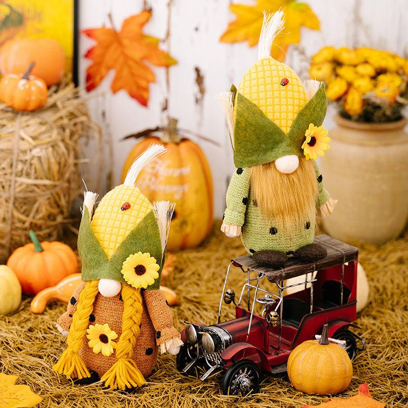 Thanksgiving Harvest Corn Hat Floral Gnome Ornaments