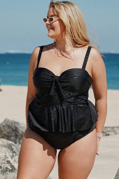 Plus Size Halter Neck Peplum Tankini