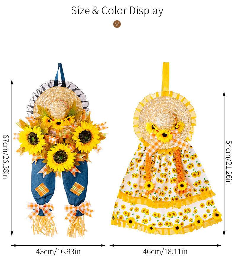 Thanksgiving Harvest Straw Hat Sunflowers Hanging Decoration