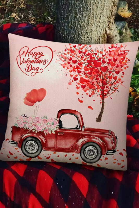 Happy Valentine's Day Red Truck Pattern Pillow Cover